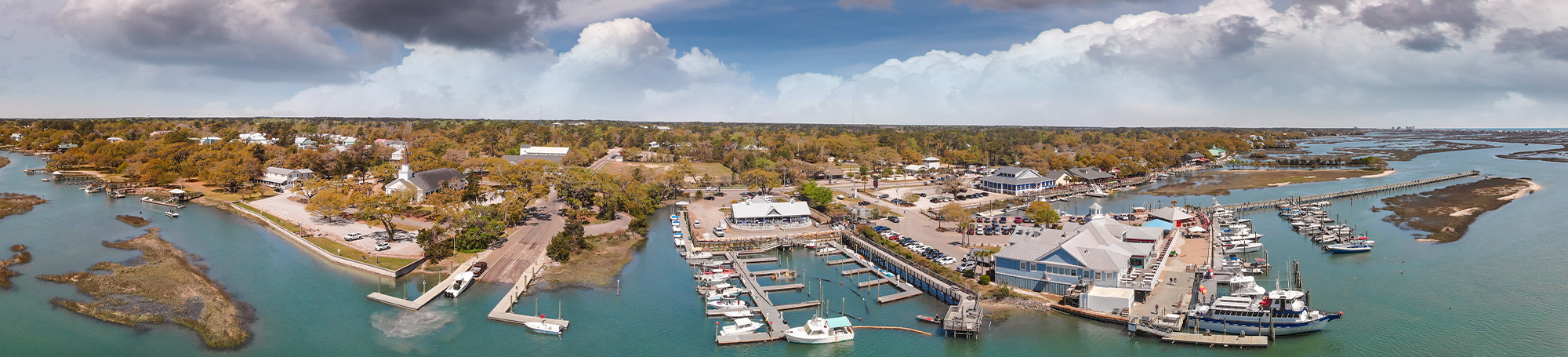 Aerial view of waterfront property